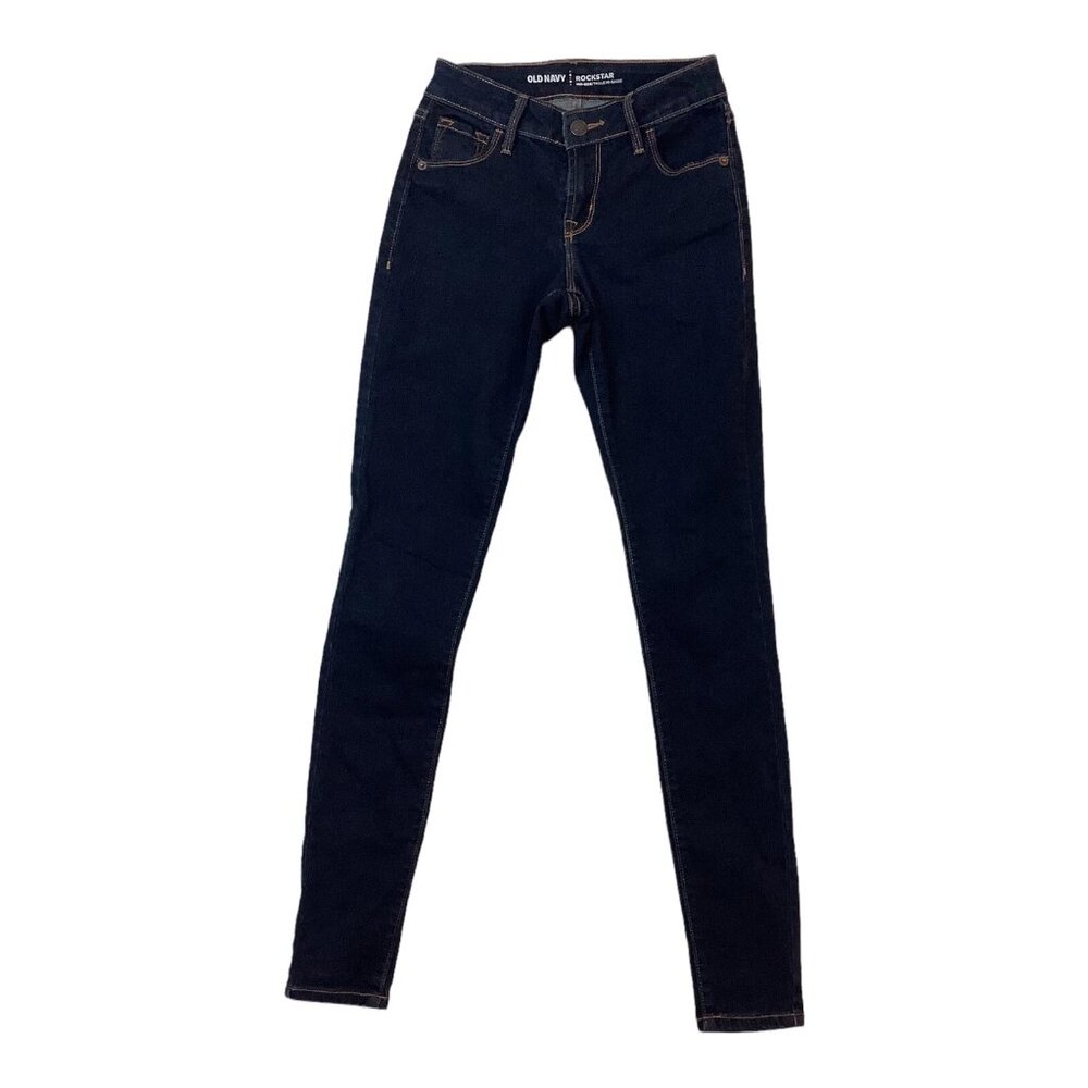 Old Navy Rockstar Skinny Mid Rise Blue Jeans Womens Size 00 Regular